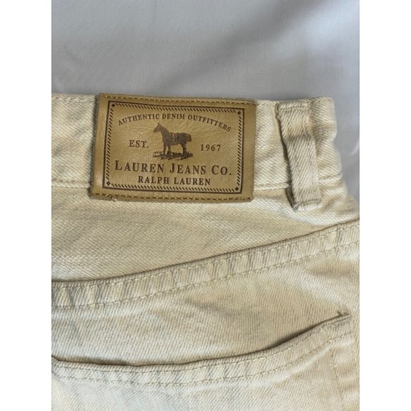 Ralph Lauren Jeans Co Size 14 Tan Wide Leg Denim Mid Rise Stretch 32 Embroidered - Picture 12 of 12